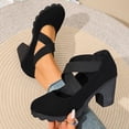 thumbnail image 5 of Busydd Block Heel Shoes for Women Criss Cross Strap Round Toe Sandals Casual Comfortable Solid Color Chunky Dress Shoes 40, 5 of 9