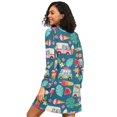 thumbnail image 2 of FORMRS Womens Long Sleeve Nightgowns Crew Neck Sleep Shirt Soft Pajamas Sizes S-3XL, Green Cartoon Truck Pattern, 2 of 8