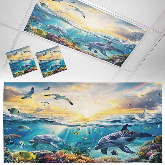 2 Pack Magnetic Fluorescent Light Covers, 2x4 Ft,Ocean Marine Life Tropical Turtle Fish Animal Magnetic Light Covers for Ceiling Lights Classroom Office Home Decor