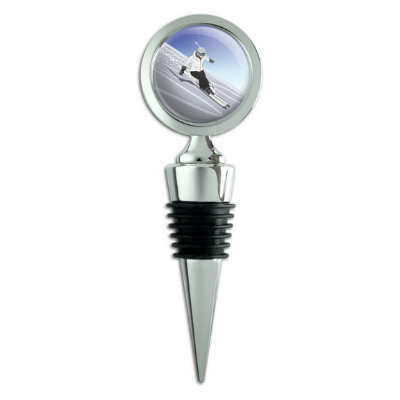 Skiing Down Mountain Skier Snow Skis Wine Bottle Stopper