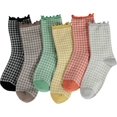 thumbnail image 2 of YooGuoGuo Checkered Ruffle Socks Women - Cute Plaid Frilly Sock - Casual Crew Cotton Socks Size 5-9, 2 of 6