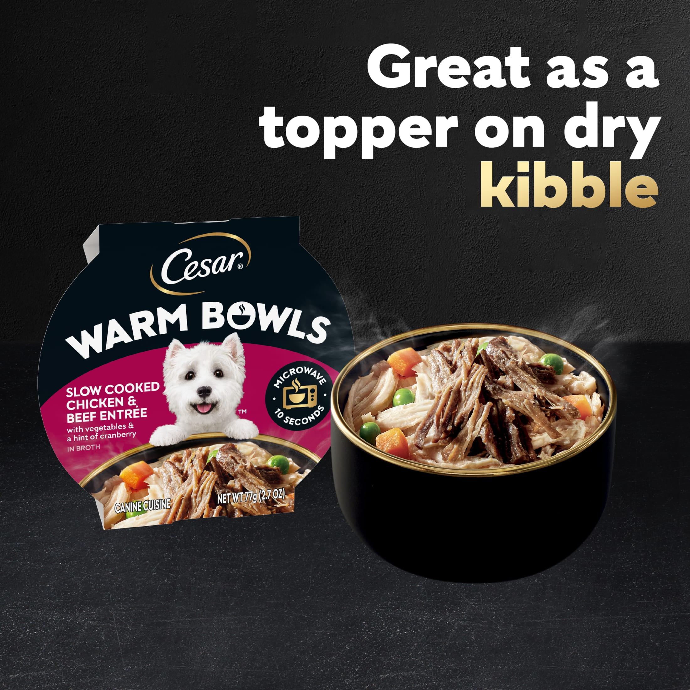 (10 pack) Cesar Warm Bowls Wet Dog Food Chicken & Beef Entree With Vegetables Entrée, 2.7 Oz. Trays, 10 Pack