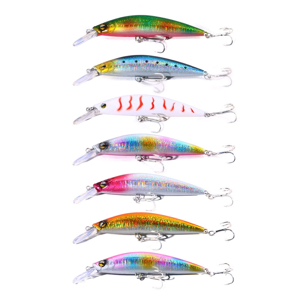 HENGJIA Fishing Lures Large Hard Bait Minnow VIB Lure with Treble Hook Life-Like Swimbait Fishing Bait Popper Crankbait Sinking Lure for Trout Bass Walleye Redfish, 7PCS