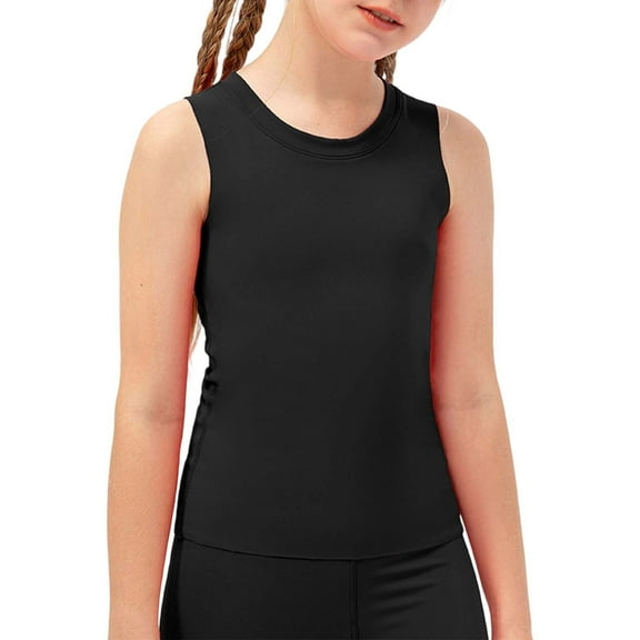 VNKIDY Girls Tees Workout Tank Top Stretchy Sleeveless Yoga Vest For Kids Breathable Athletic Solid Color Tee Comfortable Activewear For Sports Dance Stylish Tops