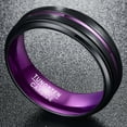 thumbnail image 2 of 8mm Black Tungsten Rings for Men Women Purple Groove Stepped Beveled Edges Comfort Fit Wedding Bands Size 4-16, 2 of 4