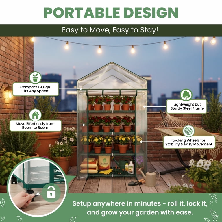 Home-Complete 4-Tier Mini Greenhouse - Portable Indoor/Outdoor