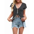 thumbnail image 3 of Women's Crochet V-Neck Short Sleeve Boho Spring Lightweights Tie Front Cardigan for Beach Summer Black S, 3 of 7