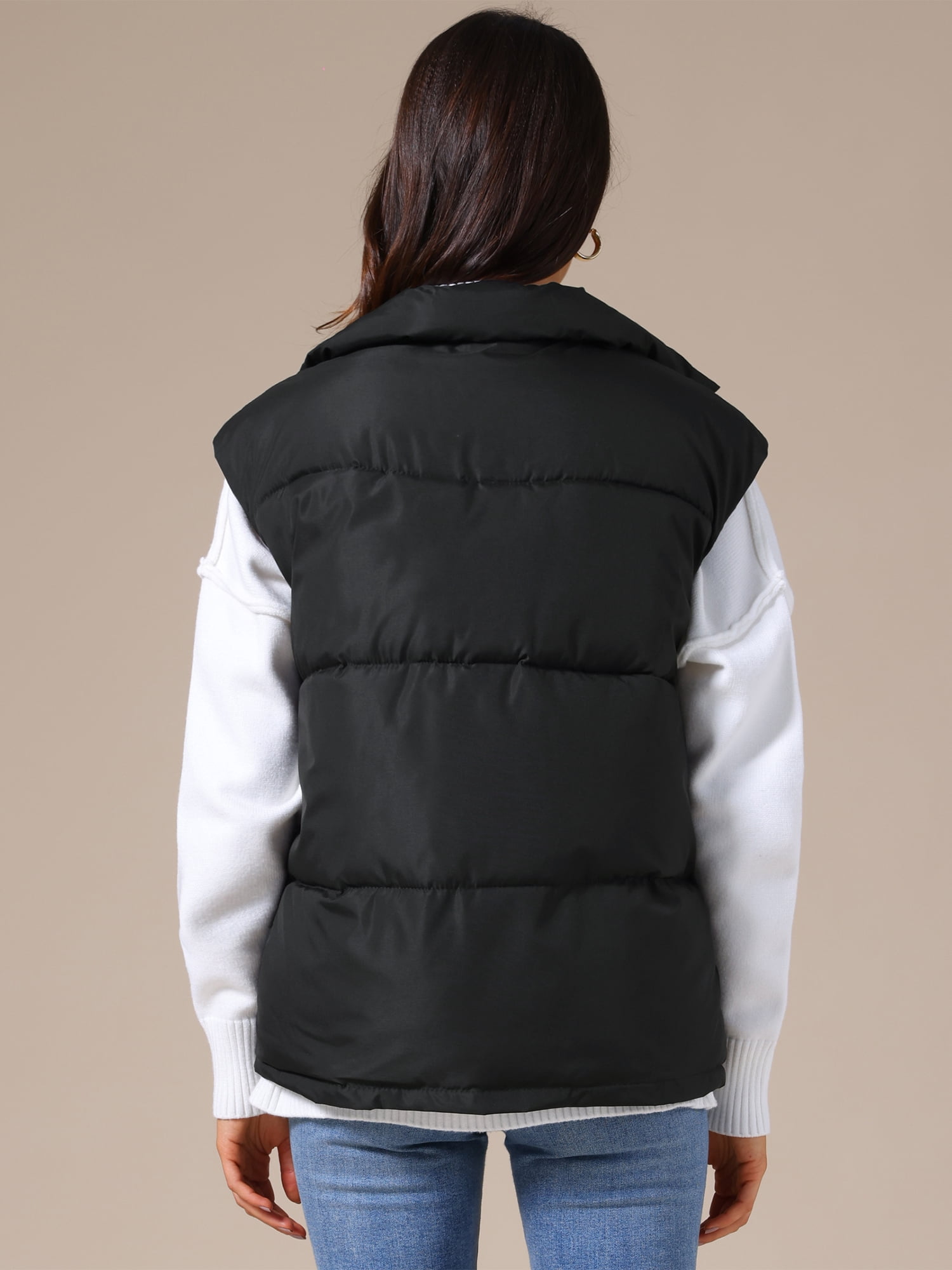 DARING DIVA Women's Puffer Vest Stand Collar Sleeveless Lightweight Jacket S Black