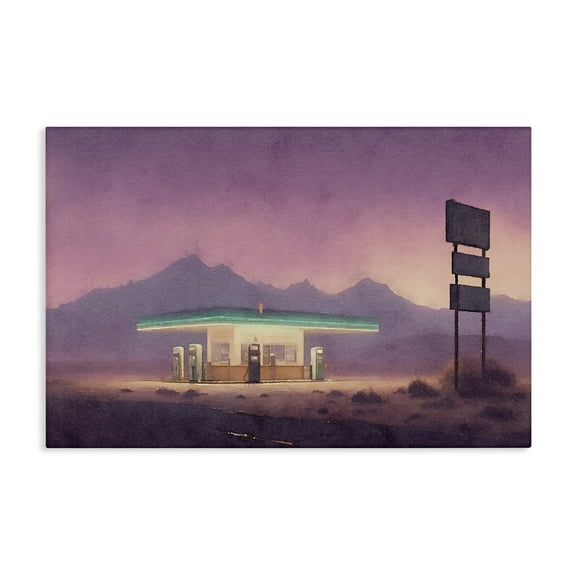 Stupell Industries Desert Gas Station Scenic & Cityscapes Painting Wrapped Canvas Art Print Wall Art, 24 x 16