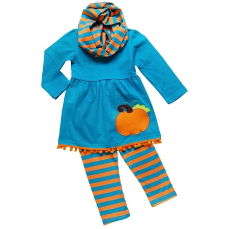 So Sydney Toddler Girls 3 Pc Halloween Fall Tunic Top Leggings Outfit, Infinity Scarf