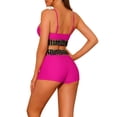 thumbnail image 3 of Conjuntos de bikini de color contrastante para mujer de 2 piezas, traje de baño de cintura alta con escote redondo, rosa medio, 3 of 5