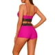 thumbnail image 3 of Conjuntos de bikini de color contrastante para mujer de 2 piezas, traje de baño de cintura alta con escote redondo, pequeño rosa rojo, 3 of 5