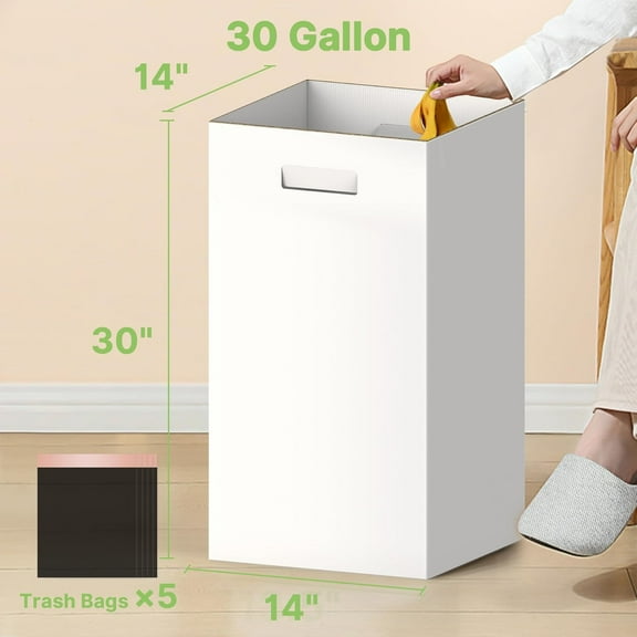 Extra Strong Corrugated Cardboard Disposable Trash Cans, 4 Pack Reuseable and Disposeable Extra Large Trash Cans, 30 Gallon (30" H x 14" W x 14" D),  Garbage Can and Recycling Bins, White