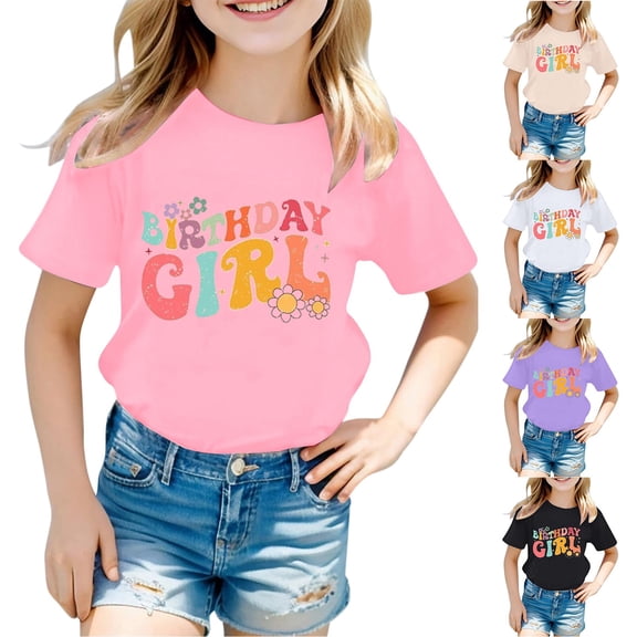 RTKFRFLM Girls Fashion Casual Graphic T-Shirt Little & Big Girls Short Sleeve Crewneck Letter Print Tee Tops Soft Cotton Summer Everyday Wear Clothes Toddler Girl Trendy Size 4-16