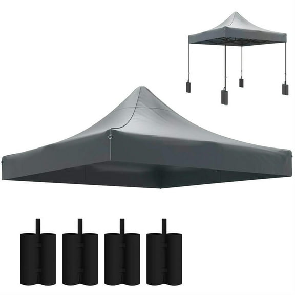 Demi Bonn 10 x 10 ft Replacement Canopy Top for Pop Up Canopy Tent with 4 Sand Bags, Outdoor Party Tent, Gazebo Pavilion Shelter Canopies for Event, Gray