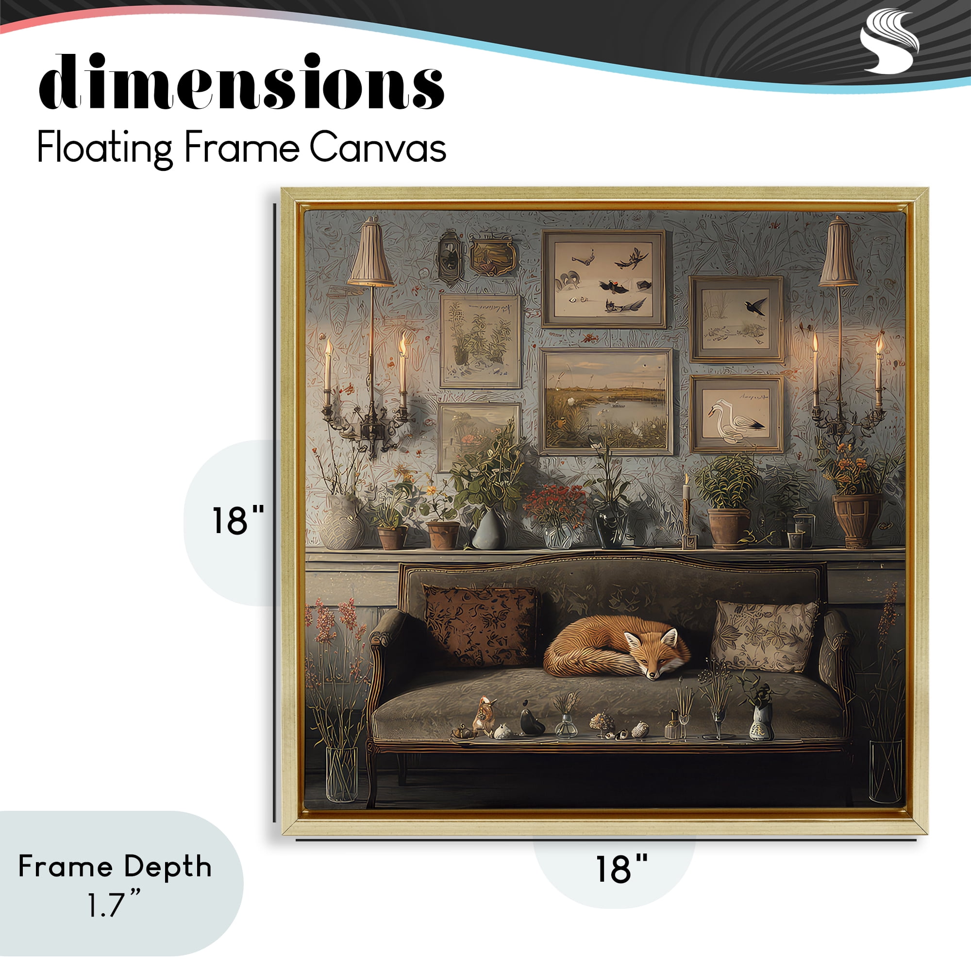 Stupell Industries Fox on Antique Sofa Gold Framed Floater Canvas Wall Art, design by The Wands Want