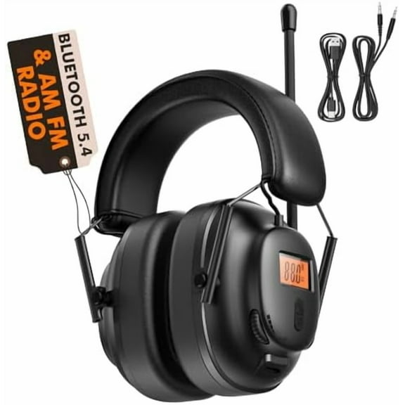 Bluetooth 5.4 Safety Earmuffs AM FM Radio Headphones Rechargeable, 30dB Hearing Protection Noise Reduction with 50H Playtime, Ear Protector for Construction, Lawn Mowing, Workshops, Snowblowing