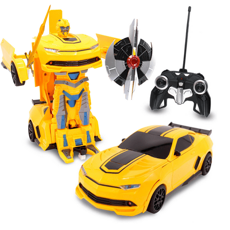 Kids RC Toy Transforming Robot Remote Control (27 MHz) Sports Car One Button Transformation Realistic Engine Sounds 360 Speed Drifting 1:22 Scale Toys For Boys