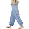 thumbnail image 5 of vigerkar Linen Capri Pants for Women 2025 Lightweight Drawstring Petite Elastic Waist Casual Boho Beach Pants with Pockets Blue, XL, 5 of 9