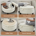 thumbnail image 5 of FOREDO 24 Inch Fabric Round Ottoman with Storage, Modern Upholstered Button Tufted Ottoman Coffee Table with Tray Lid, Circle Footstool with Storage for Living Room, Bedroom, White, 5 of 16