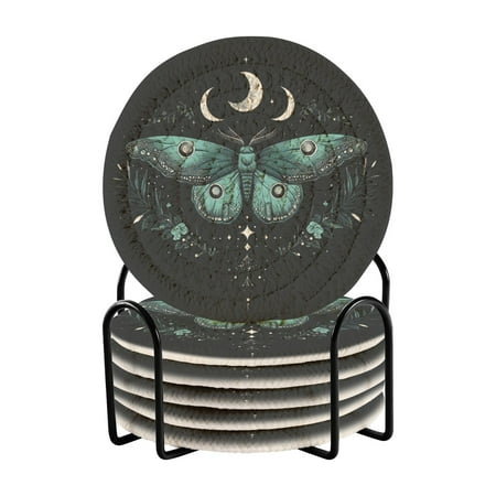 

WOBOGO Green Moth Coil Coasters Set of 6 Minimalist Cotton Woven 3.94 inch Non-Slip Insulated and Absorbent Home Accessories.