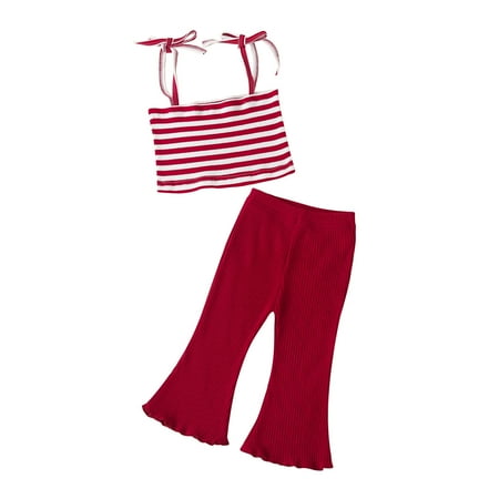 

IROINNID Girl s Cotton Color Contrast Cute Sling Vest Trousers Two-piece Suit