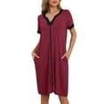 thumbnail image 1 of INSPIRAR CHIC INSPIRAR CHIC Bata de Noche con Cierre Frontal para Mujeres, Abrigo de Casa, Mangas Cortas, Ropa de Dormir, Ropa de Estar con Bolsillos XS Rojo, 1 of 6