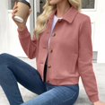 thumbnail image 6 of AVRNLIQ Womens Pink Suede Crop Jacket Button Down Lapel Collar Long Sleeve Casual Lightweight Spring Outerwear,Size M, 6 of 8