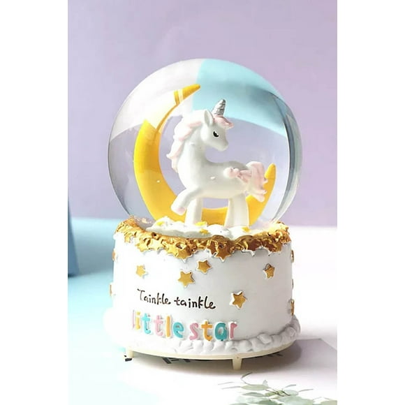 Little Star Half Moon Unicorn Musical Lightened Automatic Snowflake Spray Large Snow Globe