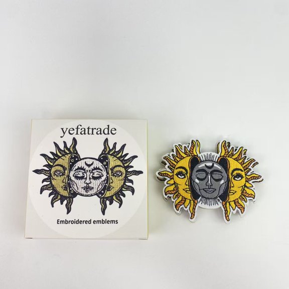 yefatrade Embroidered emblems,Sun and Moon Patch Embroidered Biker Applique Iron On Sew On Emblem