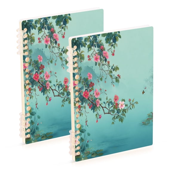 Wirebound Notebook Hardcover Spiral Notebooks Flowers and Butterflies Flying, 60 Pages, 80 GSM, 5.7 x 8.3in