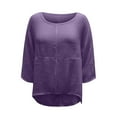 thumbnail image 3 of Cuoff Blouses for Women Casual Solid Color Loose Cotton Linen Medium Sleeve Large Size Womens Tops Purple S, 3 of 5