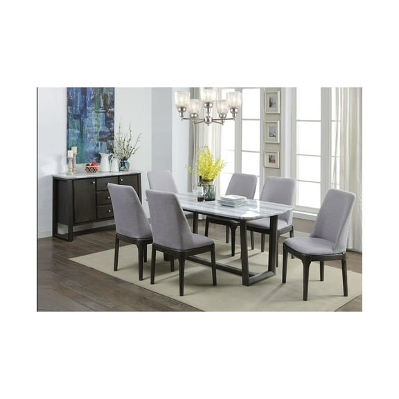 Marble Top & Weathered Gray 8pcs Dining Table Set by Acme Madan DN00059-8pcs