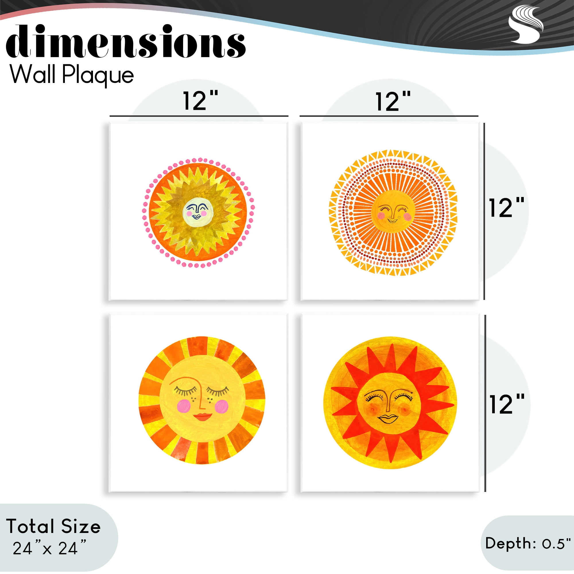 Stupell Industries Whimsical Smiling Suns 4 Piece Wall Plaque Art Set, design by Katherine Herrell Studio