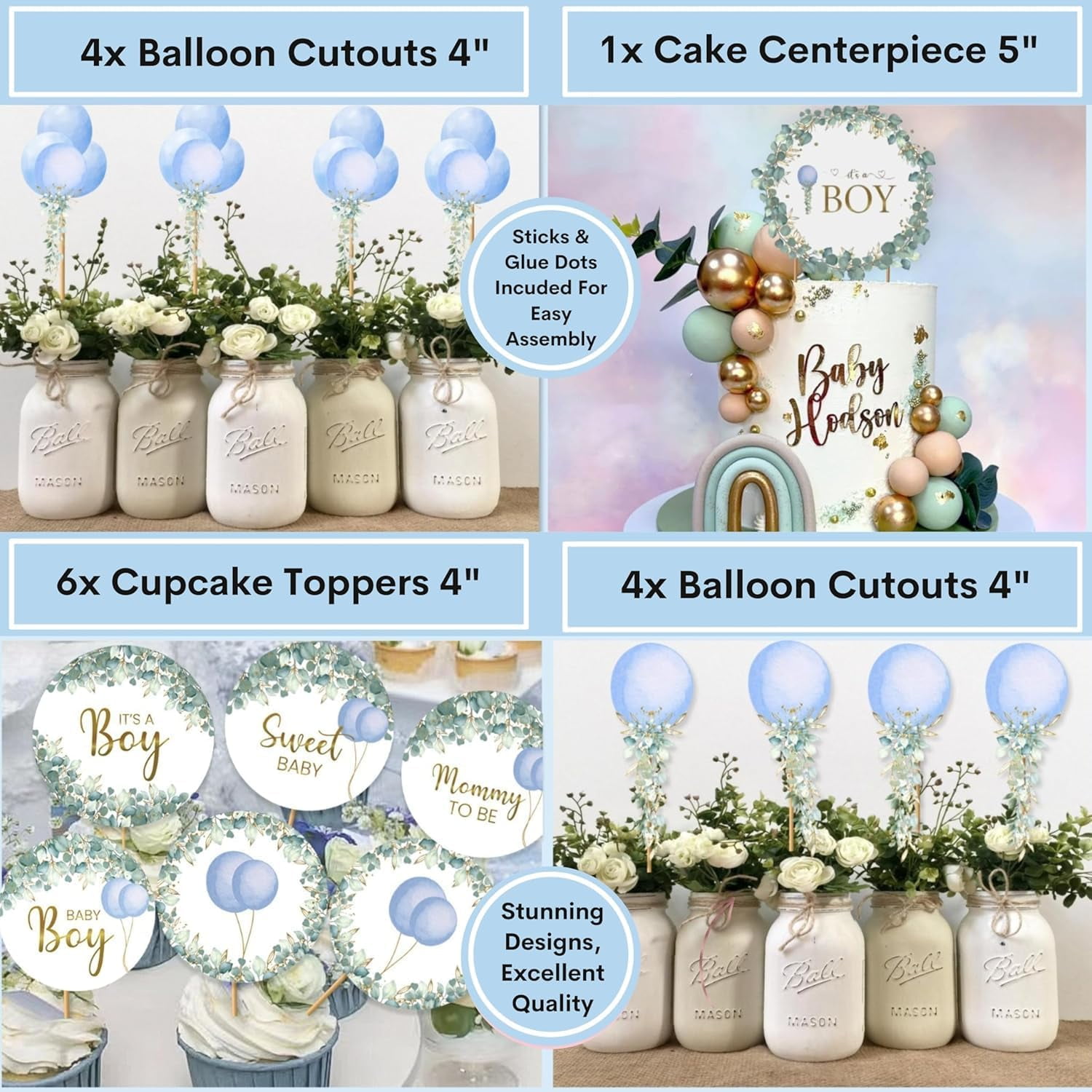 MEGA 254 Pc Dusty Blue And Sage Green Baby Shower Decorations Boy | Gender Neutral Balloons Garland Kit | BABY boxes | Banners, Cake Topper, Tablecloth, Plates, Napkins, Straws, Cups,