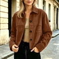 thumbnail image 2 of Women's Suede Cropped Jacket Lapel Collar Button Down Long Sleeve Casual Shacket with Pockets Vintage Fall Winter Street Outerwear Coffee, 2 of 6