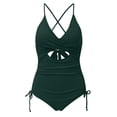 thumbnail image 5 of UJNDER One-Piece Swimsuit Womens Ribbed Swimsuit High Cut Bathing Suit V Neck Cross Front Monokini Swimming Suits for Women Green S, 5 of 8