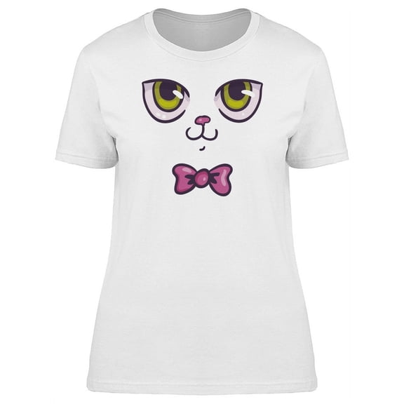 Cute Cat Face Bow Tie T-Shirt Women -Image by Shutterstock, Female XX-Large