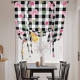 thumbnail image 3 of Valentine's Day Balloon Curtains for Living Room/French Door, Spring Roses Pink Bows Black White Plaid Tie Up Curtains 63 Inch Length Energy Saving Kitchen Curtains Shades for Windows 42"x63", 3 of 8