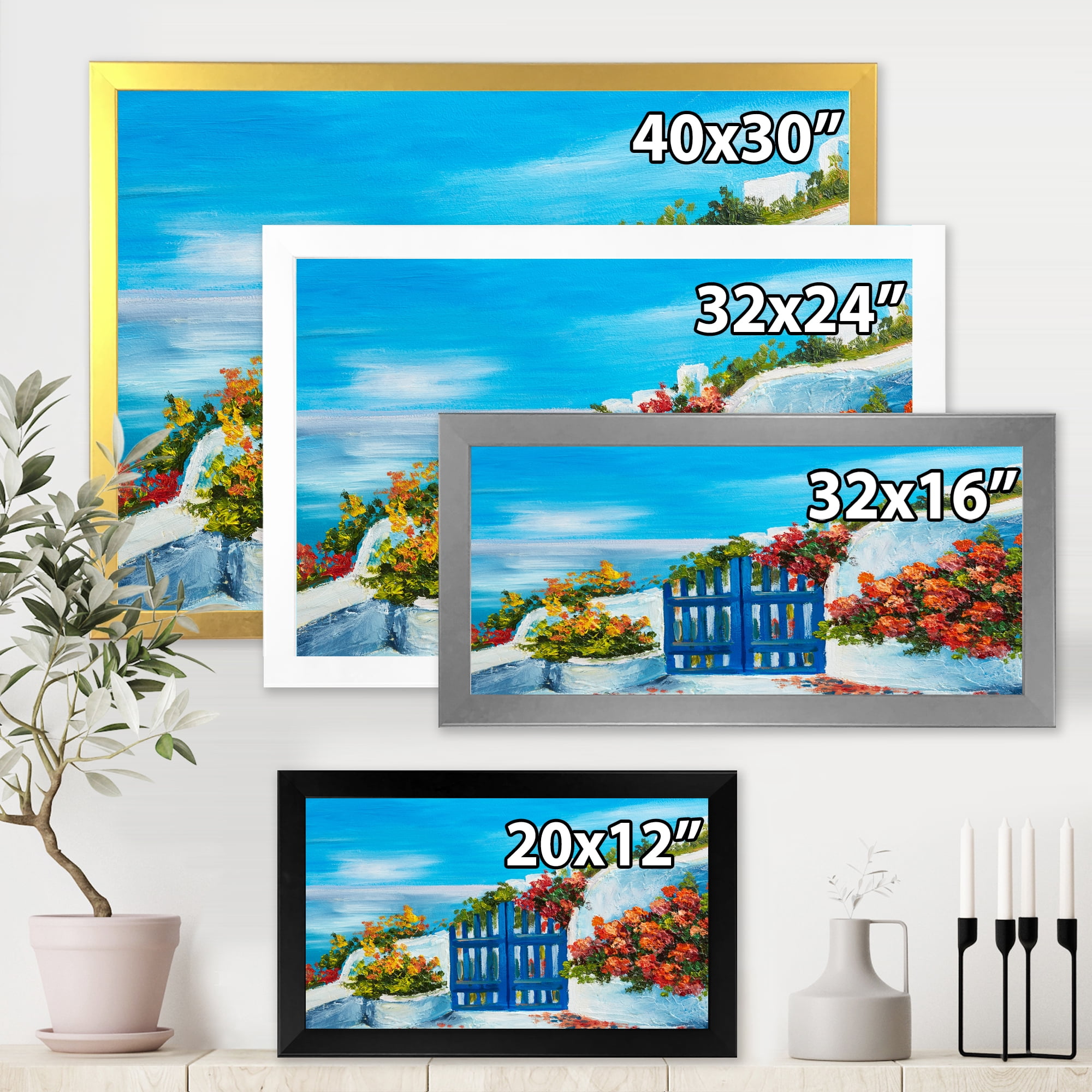 Designart 'House With Colorful Flowers Near The Sea III' Nautical & Coastal Framed Art Print