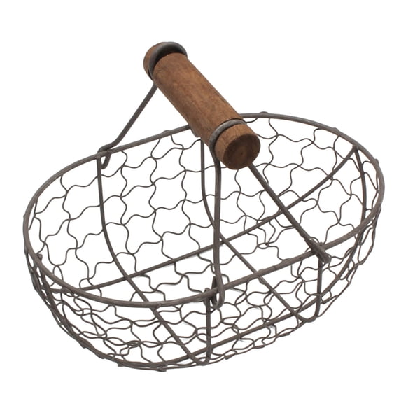 Vintage Style Chicken Wire Egg Baskets with Wooden Handle Storage Baskets Wrought Material Multifunctional