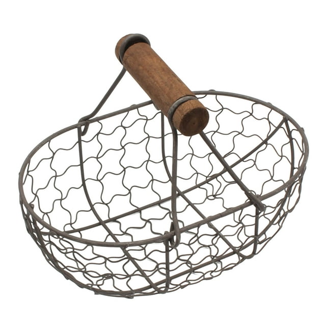 Wire Basket with Wooden Handles Vintage Style Country Storage Basket Durable and Multi use