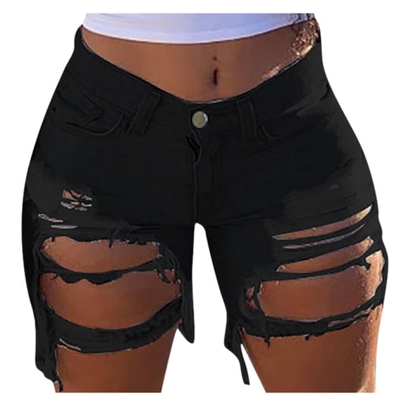 New Women Sport High Stretchy Shorts Women Jeans Shorts Pants Overalls Pants Poled Distressed Casual Fit
