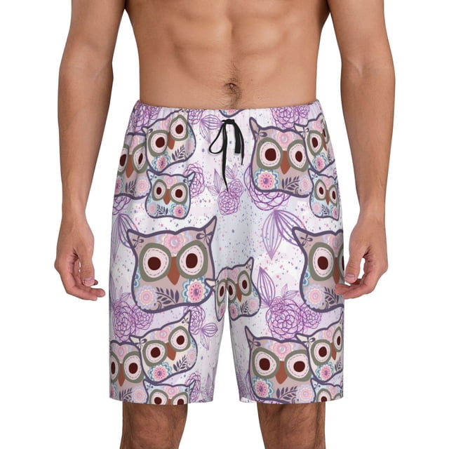 Fotbe Owl And Floral Pantalones Cortos de Pijama para Hombre, Ropa de Dormir, Pantalones de Pijama Cortos para Hombre-XX-Large