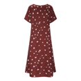 thumbnail image 5 of B91xZ Femmes Manches Courtes Ample Maxi Robes V Cou Volant Manches Courtes Simple Couleur Unie Décontracté Robe d'Été, Vin XXL, 5 of 5