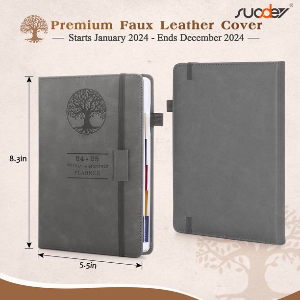 suosdey-grey-2024-leather-calendar-notebook-weekly-monthly-appointment-planner-for-time-management-walmart-business-supplies