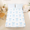 thumbnail image 3 of spefrowx Blue Bow Love Heart Bed Sheets for Kids, Cute Princess Style Full Size Sheets, 4pcs, 1 Flat Sheet, 1 Fitted Sheet and 2 Pillowcases, 3 of 6