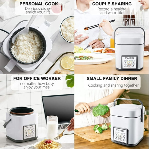 POKAPOKA Mini cuiseur à riz 2 tasses non cuit, petit cuiseur à riz de voyage avec poignée portable, minuterie 24 h, affichage LED, pot intérieur anti-adhésif de 1,2 L, blé
