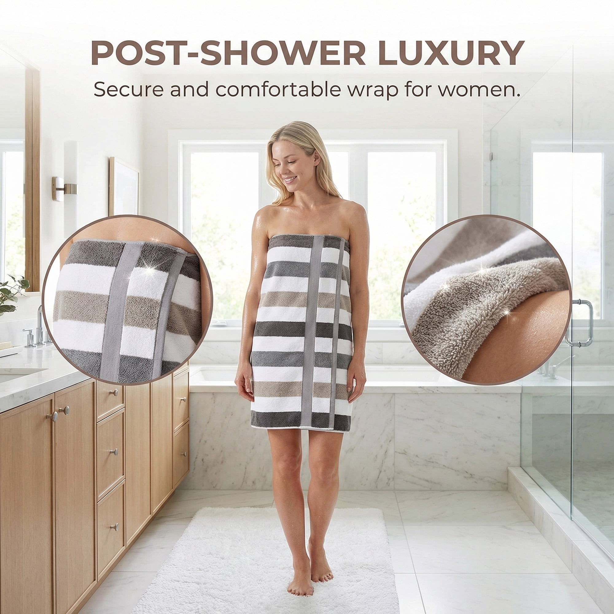 Unique Bargains Absorbent Stripe Soft Cotton Towel 2 Pack Grey 55"x28"