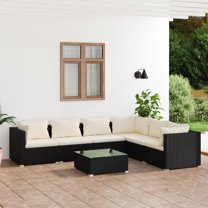 vidaXL 7 Piece Patio Lounge Set with Cushions Poly Rattan Black